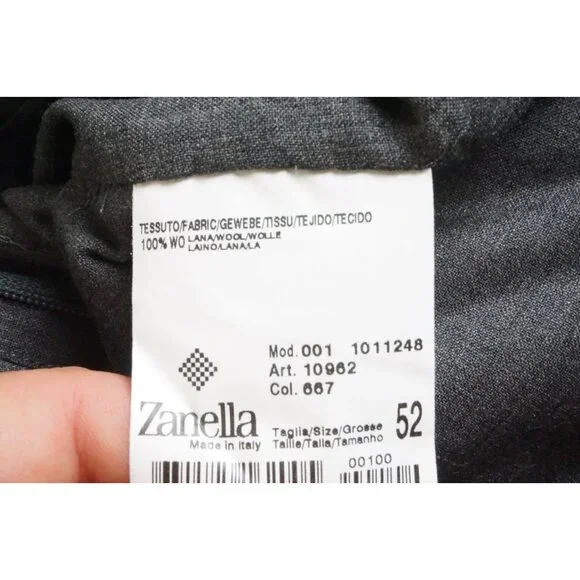 Zanella Double Hand Stitched Fabric Gray Wool Mens Pants Trousers Sz 52 EU NEW